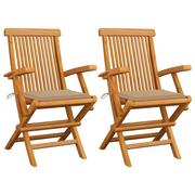 Fotele i krzesła ogrodowe - vidaXL Krzesła ogrodowe z beżowymi poduszkami, 2 szt., drewno tekowe - miniaturka - grafika 1