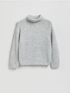 Swetry dla dziewczynek - Reserved - Gładki sweter z golfem - jasnoszary - miniaturka - grafika 1