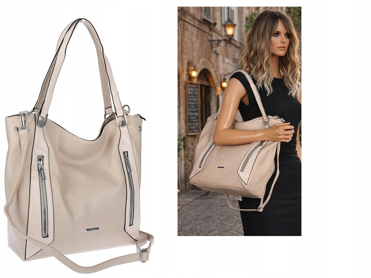 Torebka Damska Listonoszka Worek Shopper Torba na Ramię SR8257 Beżowa