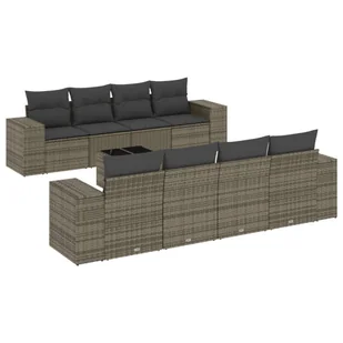 vidaXL 9-częściowa sofa ogrodowa z poduszkami z szarego polirattanu - Sofy ogrodowe - miniaturka - grafika 1