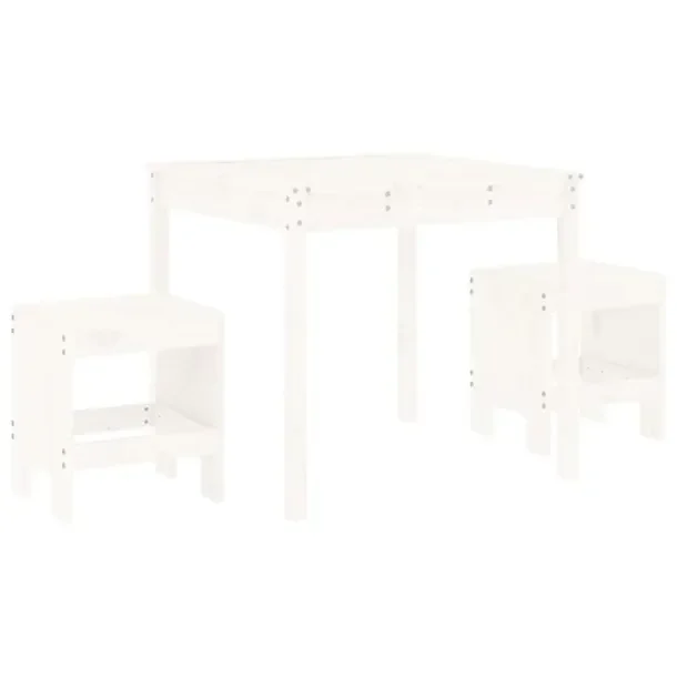 Zestaw Mebli Bistro z Litego Drewna Sosnowego, Biały, Stół 82,5x82,5x76