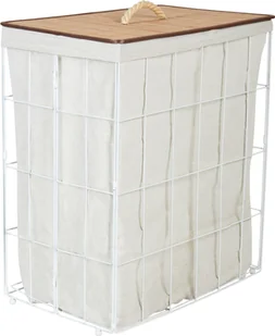 BELIANI Kosz na pranie biały metal bambusowa pokrywa zdejmowalna poliester nowoczesny design wielofunkcyny do przechowywania - Kosze na bieliznę BELIANI Kosz na pranie biały metal bambusowa pokrywa zdejmowalna poliester nowoczesny design wielofunkcyny do przechowywania - Kosze na bieliznę - miniaturka - grafika 1
