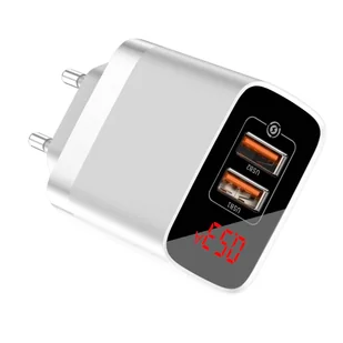 Baseus Mirror Lake szybka ładowarka Quick Charge 3.0 2x USB 18W z wyświetlaczem biały (CCJMHA-A02) - Ładowarki do telefonów - miniaturka - grafika 2