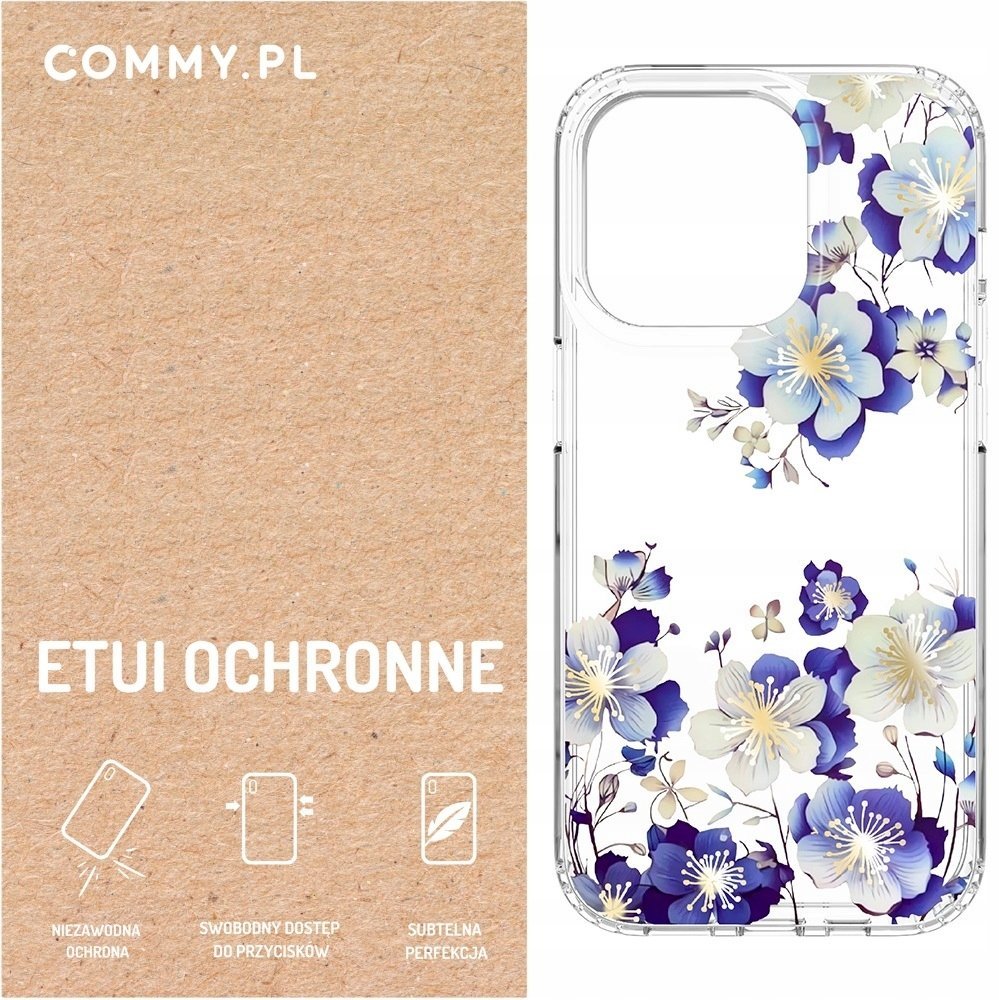 Przezroczyste mocne etui kwiaty Commy iPhone 14 Pro Case plecki