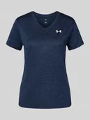 Koszulki i topy damskie - T-shirt z prążkowanym dekoltem w serek - miniaturka - grafika 1