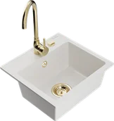 Zlewozmywaki z baterią - Mexen Milo zlewozmywak granitowy 1-komorowy z baterią kuchenną Telma, biały - 6505-20-670200-50 - miniaturka - grafika 1