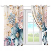 Zasłony - ZASŁONY GOTOWE NA PRZELOTKACH KRÓTKIE 140x160 ZASŁONA PRZELOTKI KWIATY 143 - miniaturka - grafika 1