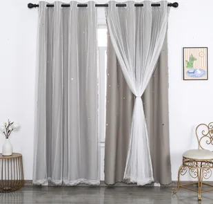 Zasłona wydrążona gwiazda dwuwarstwowy woal nieprzezroczysty szal oczkowy do sypialni pokój dziecięcy, szary, 130x215cm - Firany i zasłony dla dzieci - miniaturka - grafika 1