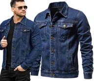 Kurtki męskie - KURTKA MĘSKA JEANSOWA KATANA GRANATOWA KLASYCZNA PROSTA 012 - XL - miniaturka - grafika 1