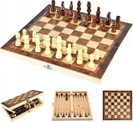 Gry planszowe - Szachy Drewniane Warcaby Backgammon 3W1 Zestaw Szachy Woody - miniaturka - grafika 1