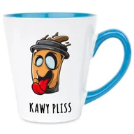 Kubki - Kubek Latte Niebiesko Biały KAWY PLISS 300 ml Na Prezent Zabawne Wzory - miniaturka - grafika 1