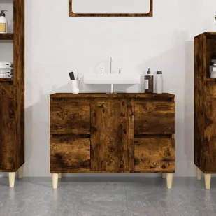 vidaXL Szafka pod umywalkę, przydymiony dąb, 80x33x60 cm - Szafki łazienkowe - miniaturka - grafika 1