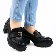 Półbuty damskie - JEZZI RMR23108-2 damskie półbuty na słupku wkładka skóra czarne - miniaturka - grafika 1