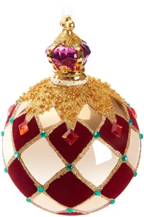 BRUBAKER Premium bombka świąteczna Royal King - Królewska bombka choinkowa w kolorze złoto-czerwonym - w kratkę z aksamitem, brokatem i koroną - Bombki - miniaturka - grafika 1