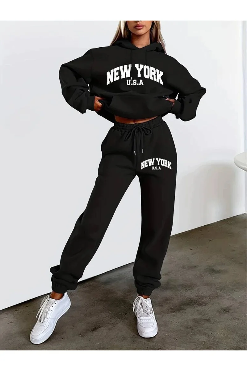 CZARNY DRES KOMPLET NEW YORK Z KAPTUREM SPORTOWY XS/S 5IA