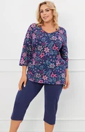 Piżamy damskie - Piżama damska z rękawem i spodniami 3/4 Topana, Kolor granatowy-wzór, Rozmiar M, Italian Fashion - Intymna - miniaturka - grafika 1