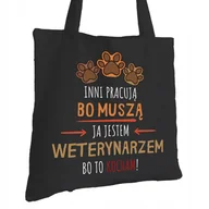 Torby i wózki na zakupy - Torba Bawełniana dla Weterynarza Czarna Prezent ekologiczna Trwały Nadruk - miniaturka - grafika 1