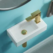 Umywalki - HOROW Umywalka ścienna HOROW, mała umywalka, umywalka do łazienki gościnnej, mini umywalka ceramiczna 37 x 18.5 x 9 cm - miniaturka - grafika 1