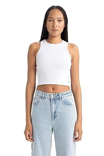 DeFacto Damski top typu crop top, sportowy top damski, modny top damski, sportowy styl, wszechstronne łączenie, biały, M - Koszulki i topy damskie - miniaturka - grafika 1