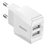 Ładowarki do telefonów - Baseus Mini Dual-U ładowarka sieciowa zasilacz EU adapter do telefonu 2x USB 2.1A biały (CCALL-MN02) - miniaturka - grafika 1