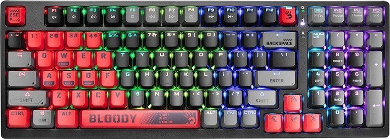 A4Tech A4tech Bloody Klávesnice S98 Sports, herní klávesnice, mechanická, drátová, Red Switch, CZ/SK, Černá S98-SR-80