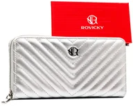 Portfele - Damski eko portfel Rovicky w jodełkę piórnik na karty i gotówkę portmonetka na suwak, srebrny - miniaturka - grafika 1