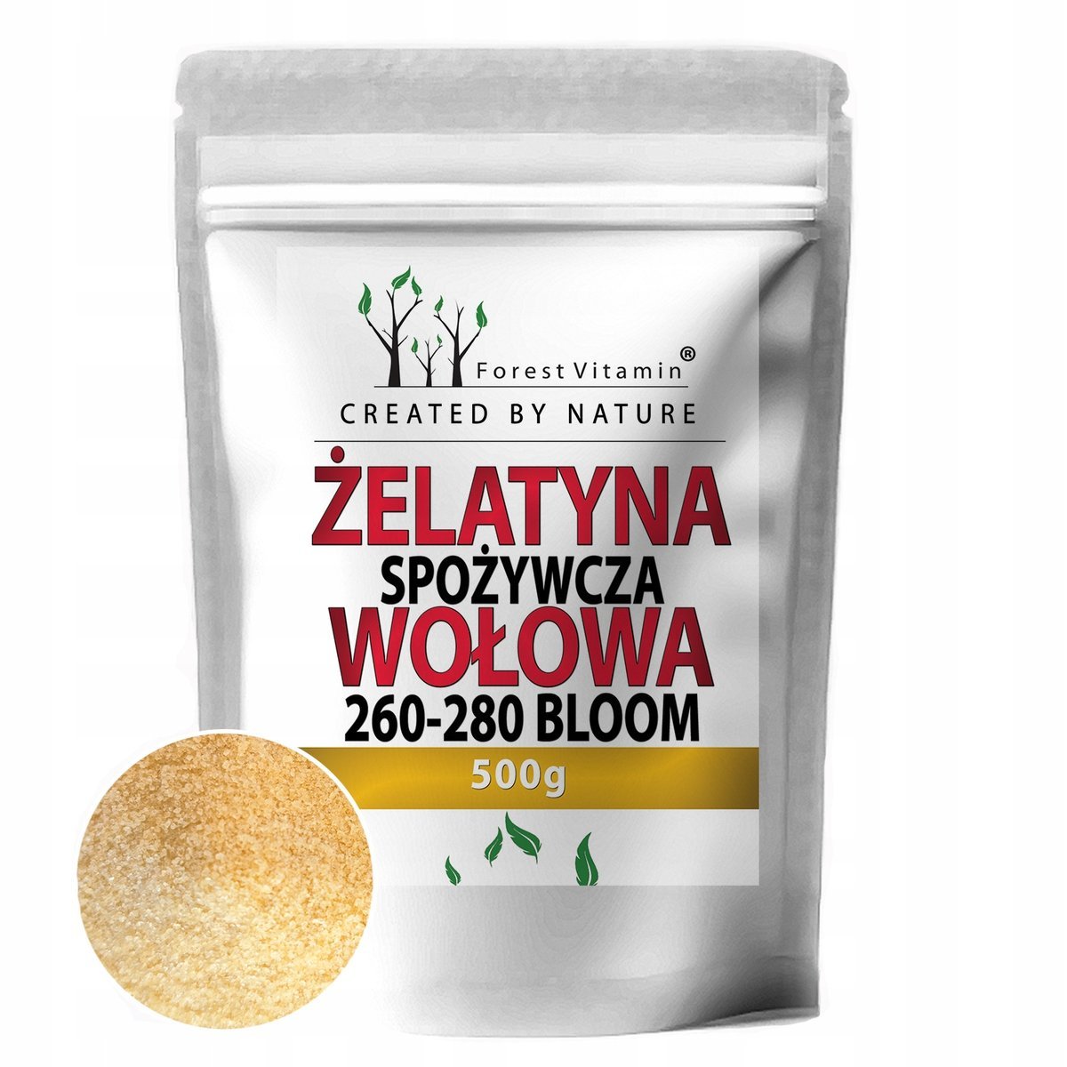 ŻELATYNA WOŁOWA SPOŻYWCZA 500g 260-280 BLOOM NATURALNA CZYSTA KOLAGEN