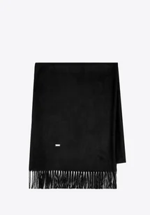Szalik damski z frędzlami jednolity czarny - Apaszki i szaliki męskie - miniaturka - grafika 1