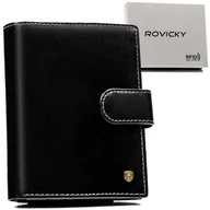 Portfele - Pionowy czarny portfel męski ROVICKY duży skórzany na zatrzask rozbudowany na karty elegancki na prezent ochrona RFID - miniaturka - grafika 1