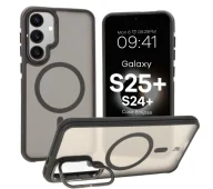 Etui i futerały do telefonów - Bizon Etui z podstawką i pierścieniem magnetycznym Case Eclipse do Galaxy S25 Plus, przydymione z czarną ramką - miniaturka - grafika 1