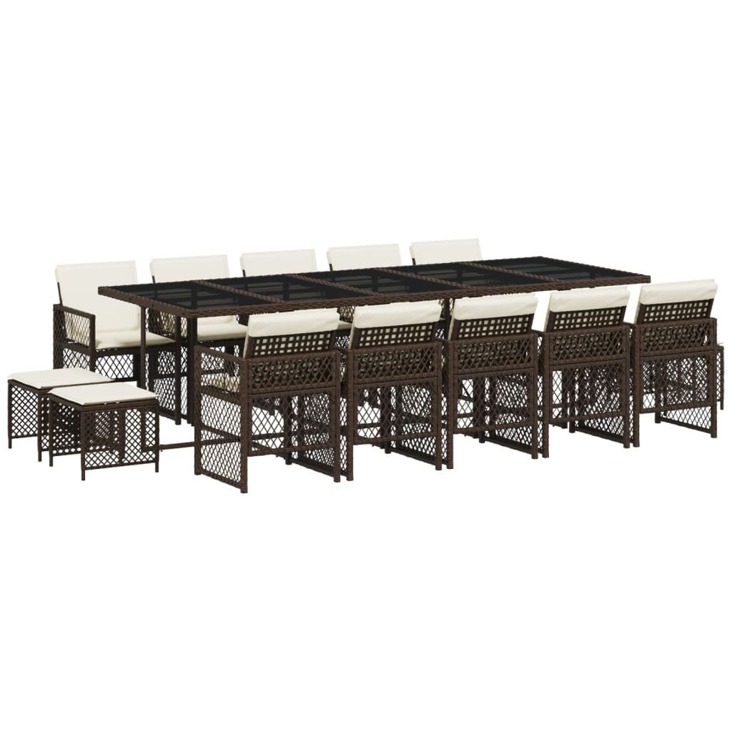 vidaXL 15-częściowy ogrodowy zestaw jadalniany z poduszkami z brązowego polirattanu