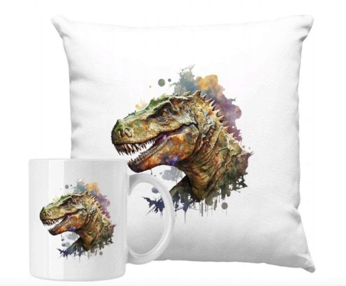 ZESTAW PODUSZKA + KUBEK Prezent DINOZAURY T-REX Z DINOZAURAMI + IMIĘ 39