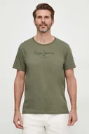 Koszulki męskie - Pepe Jeans t-shirt bawełniany Eggo męski kolor zielony z nadrukiem - miniaturka - grafika 1