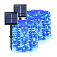 Lampy ogrodowe - Zestaw 2 lampek solarnych do użytku na zewnątrz, drut miedziany, wodoodporny, 22 metry na lampkę, 200 diod LED (niebieskie światło) - miniaturka - grafika 1
