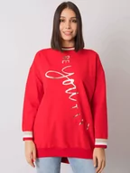 Bluzki damskie - Tunika plus size czerwony dekolt okrągły rękaw długi - miniaturka - grafika 1