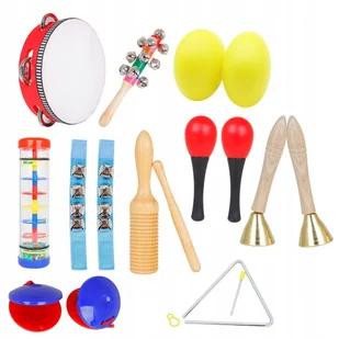 Dziecięce Drewniane Instrumenty Perkusyjne Kastaniety Trójkąt Dzwonek - Instrumenty muzyczne dla dzieci - miniaturka - grafika 1