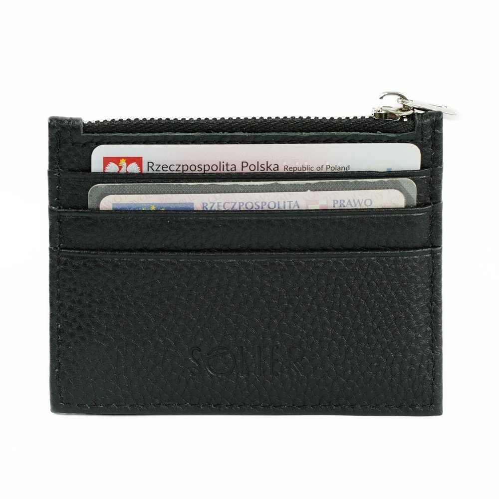 Skórzany portfel na karty z zamkiem etui slim Solier SW42 BLACK