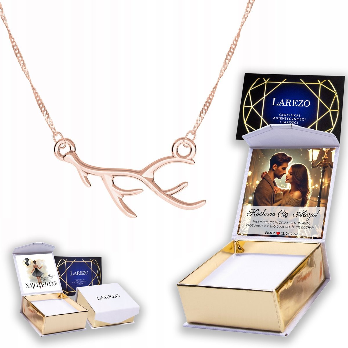 Naszyjnik Pozłacany 925 z Porożem Rogi Jelenia Poroże Jeleń NADRUK