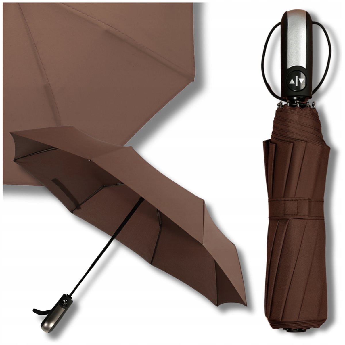 Parasol automatyczny składany męski damski automat XL z pokrowcem brązowy