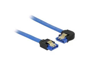 Delock Kabel SATA III 6Gb/s 20cm kątowy lewo/prosto metalowe zatrzaski niebieski 84983 - Kable komputerowe i do monitorów - miniaturka - grafika 1