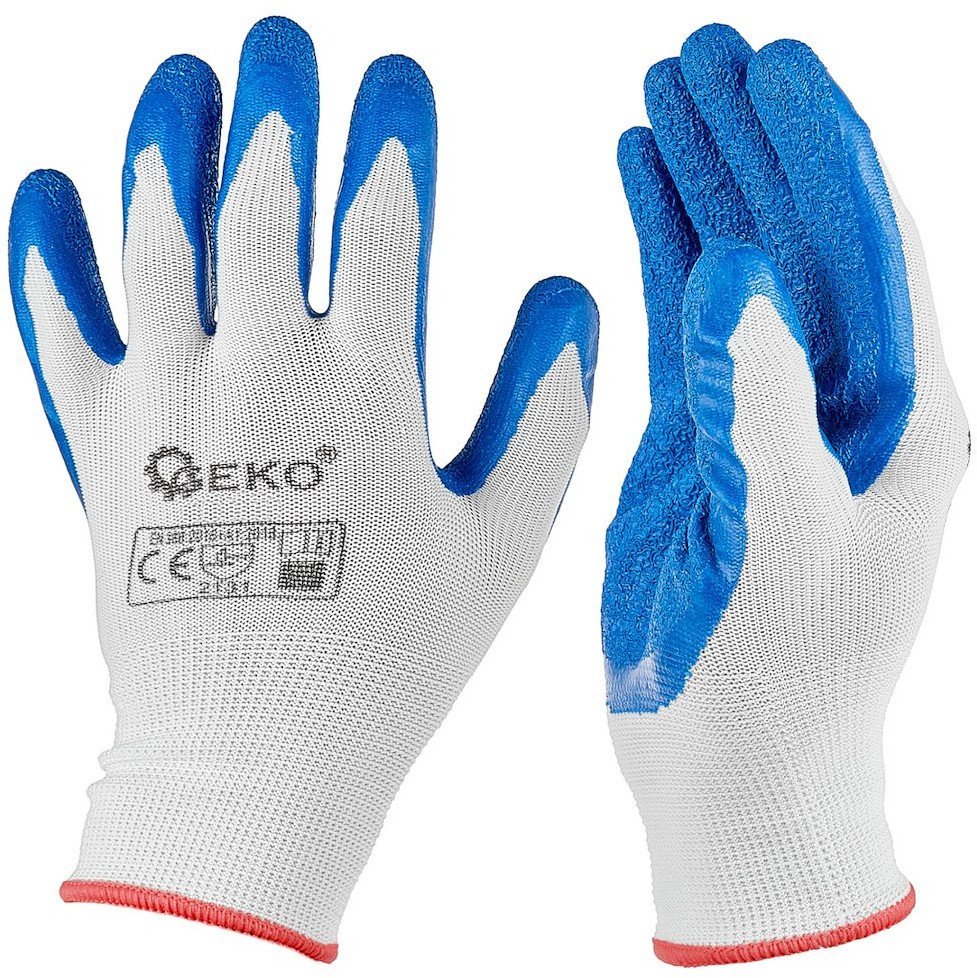 Rękawice ochronne poliestrowe r. 7 /latex biało-niebieskie/ 12/240