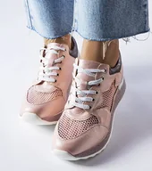Botki damskie - Różowe błyszczące sneakersy L'Angelier-36 - miniaturka - grafika 1