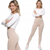 Legginsy - Moraj Prążkowane Legginsy z Wysokim Stanem 1000-020 beżowy L/XL - miniaturka - grafika 1