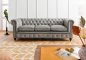 Sofy i kanapy - CHESTERFIELD Sofa #203 Szara skóra naturalna 216x82x75 cm - miniaturka - grafika 1