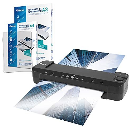 Laminator A3, A4, A5, A6, A7 Pro, bardzo szybki, gorący i zimny do 2 x 150 mikronów, regulacja temperatury dla profesjonalnego, intensywnego użytkowania, opakowanie 100 okładek A4 + 100 A3