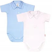 Body dla niemowląt - Body KR KOŁNIERZYK Polo 2PAK Biały + B r 86 KLEKLE - miniaturka - grafika 1