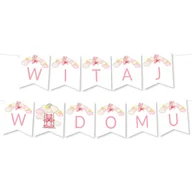 Dekoracje sali - BANER napis Witaj w Domu - Proste Litery Chmurki Różowe Girlanda - miniaturka - grafika 1