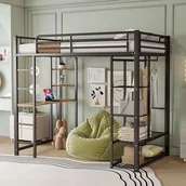 Łóżka dla dzieci i młodzieży - Łóżko antresola 90x200cm - ze stołem - ze schowkiem - z drabinką - czarne (bez materaca) - miniaturka - grafika 1