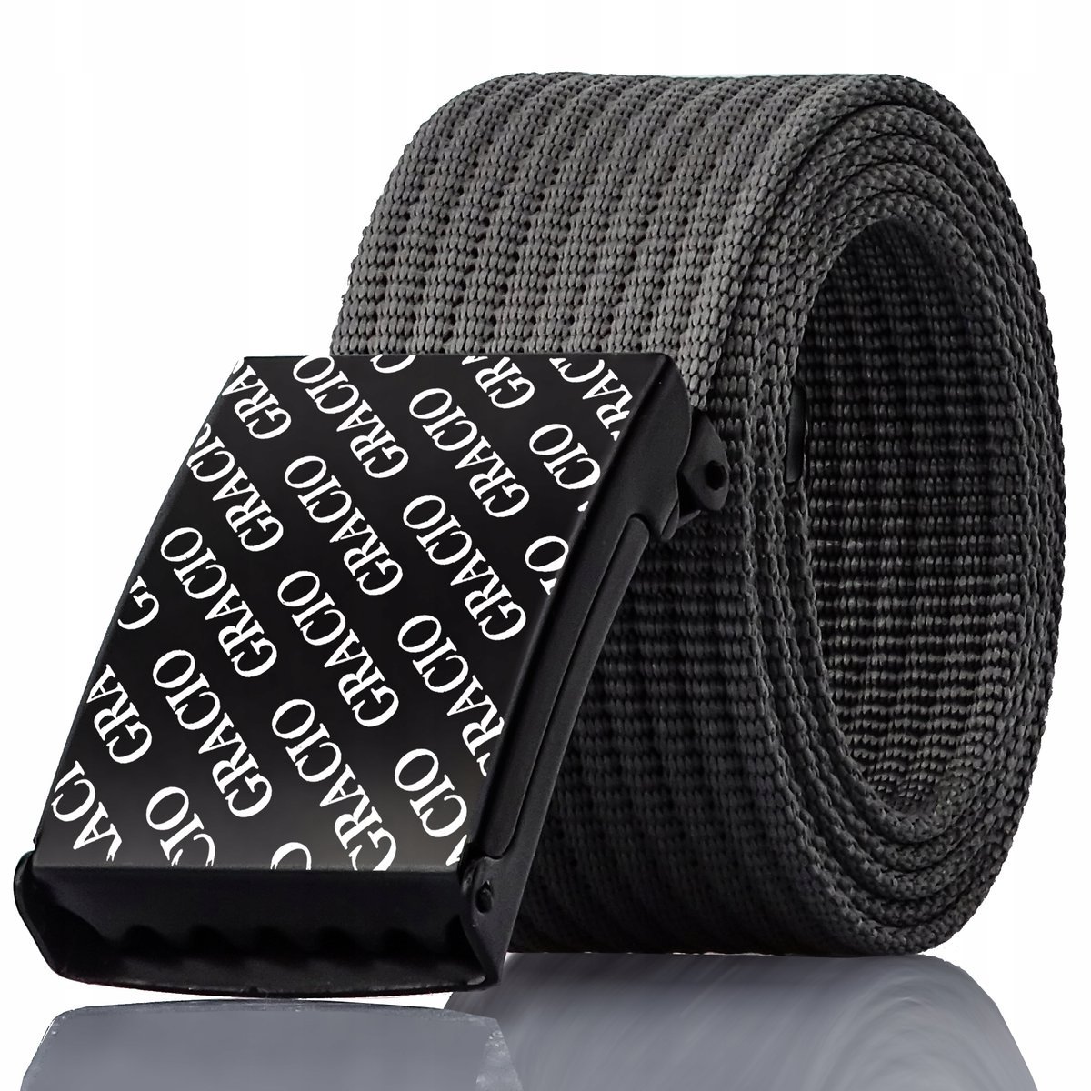 Długi parciany pasek do spodni klamra z logo Gracio szary długi 155 cm