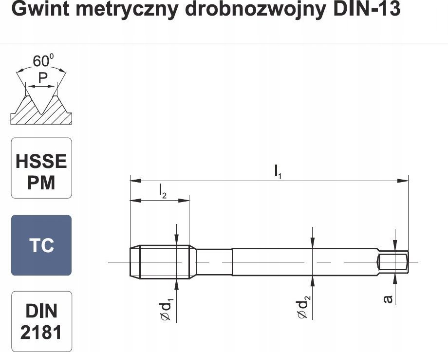 Fanar GWINTOWNIK M 8x1 NGMM/2-P DIN-2181 6HX HSSE-PM TICN HRC40